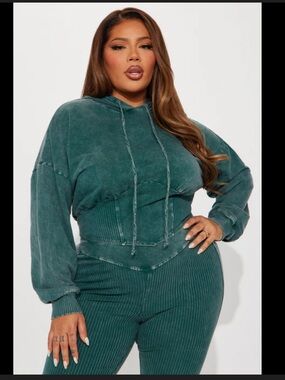 Fashion Nova Teal Green Cropped Hoodie